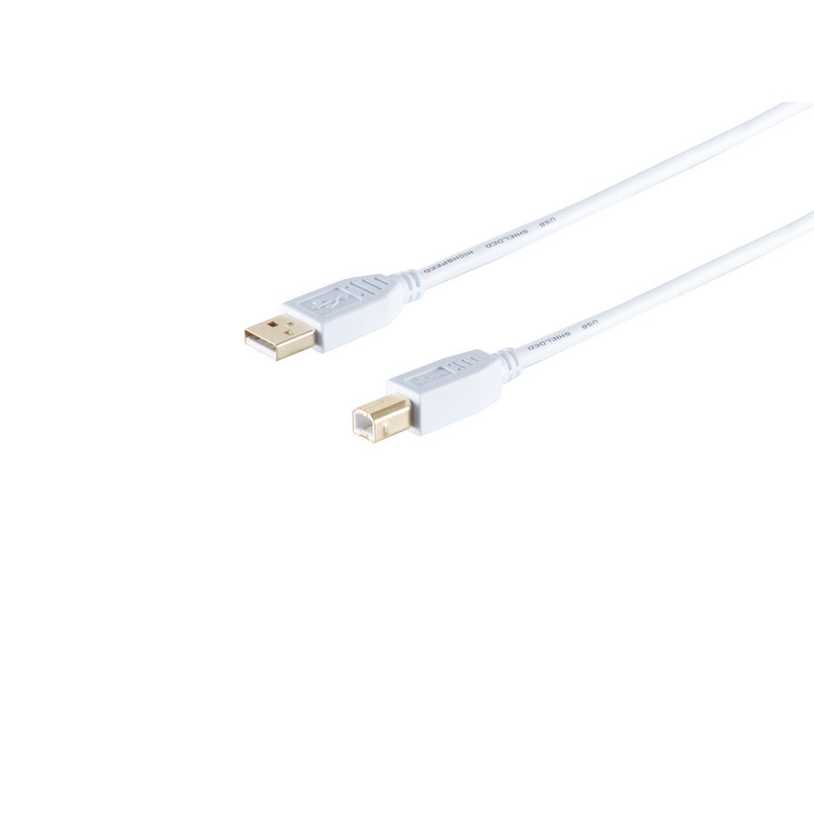 USB High Speed 2.0 Kabel, A/B Stecker, USB 2.0, weiß, 3,0m
