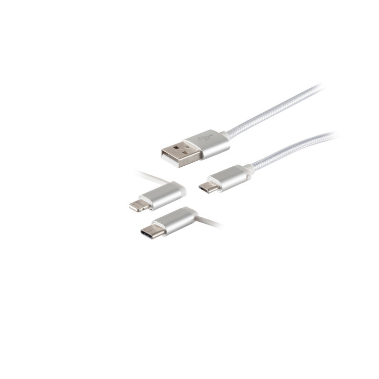 USB 3in1 Ladekabel Micro B/Typ C/8-pin Stecker 1m