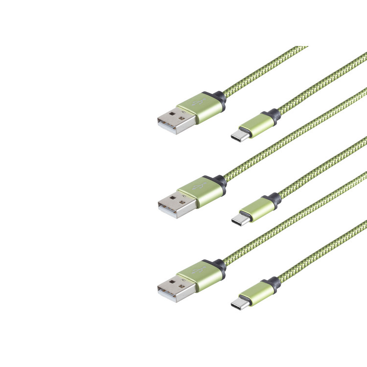 3x USB-Ladekabel A Stecker auf USB Typ C grün 0,9m