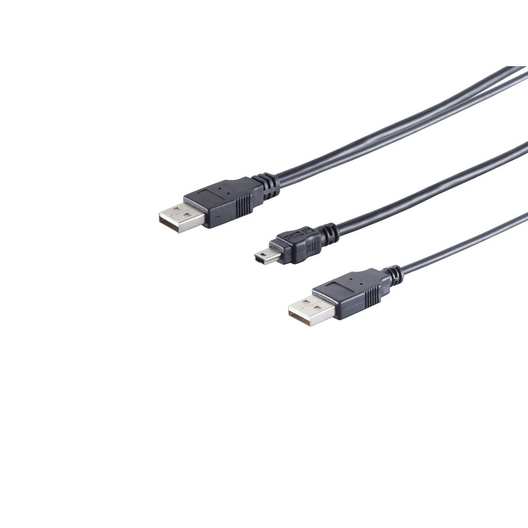 USB-Y-Stromkabel 2xUSB A-St./USB-B-Mini 5 pin 1,8m