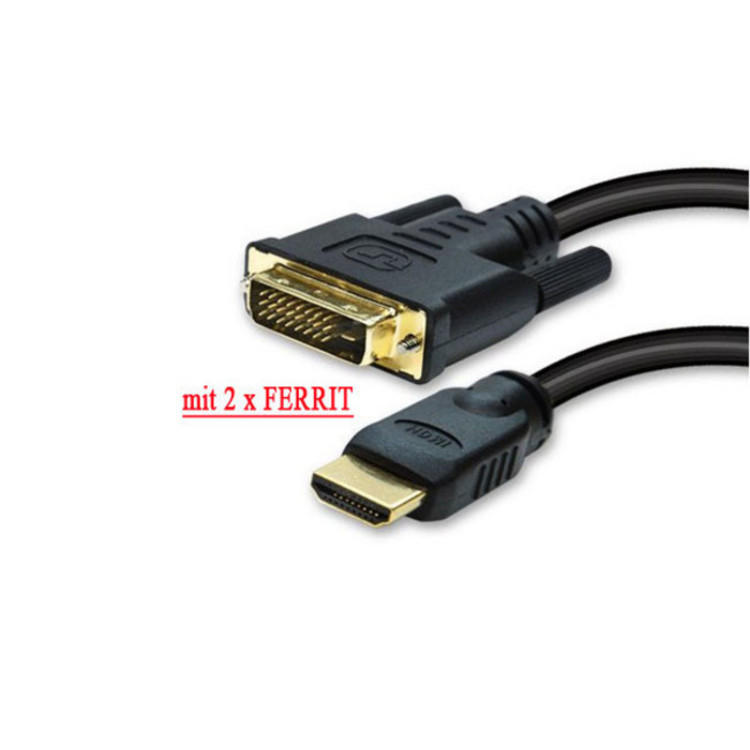 HDMI Stecker / DVI-D 18+1 Stecker verg. Ferrit 3m