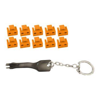 Netzwerk RJ45-Port Blocker mit Schlüssel (1x Schlüssel, 10x Schlösser), orange