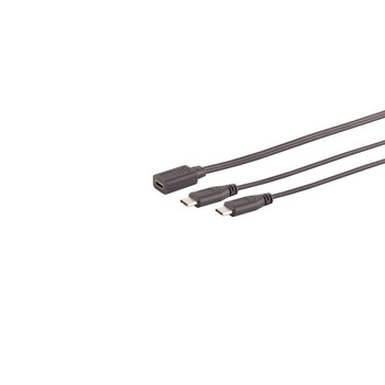 Adapter, USB C Buchse auf 2x USB C Stecker, Y-Kabel, 2.0, schwarz, 0,3m