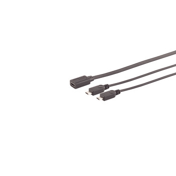 Adapter, USB C Buchse auf 2x USB Micro B Secker, Y-Kabel, 2.0, schwarz, 0,3m