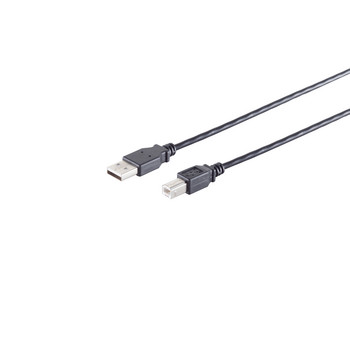 USB-A Adapterkabel, USB-B, 2.0, schwarz, 3m