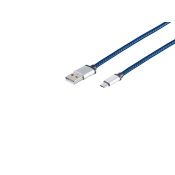 USB-Ladekabel A Stecker auf Micro B, blau 0,3m
