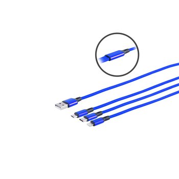 USB 3in1 Ladekabel A Stecker auf USB Micro B + USB Typ C + 8-pin Stecker, blau, 1,2m