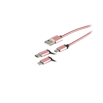 3in1 Ladekabel MicroB/ TypC/ 8-pin Stecker 1m