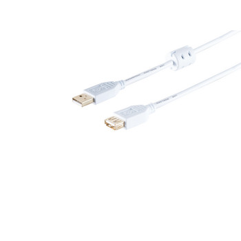 USB High Speed 2.0 Verlängerung, A/A Buchse mit Ferrit, weiß, 1,8m